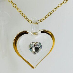 April Birthstone Heart Necklace Crystal Gold Pendant Gift